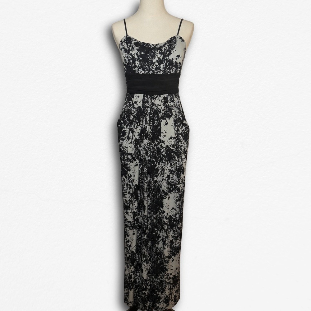JFW Just For Wraps Black White Abstract Splatter Maxi Dress Y2K Small D2770337AM
